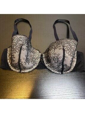 H&M 38C Black & Nude Floral Lace Underwire Bra